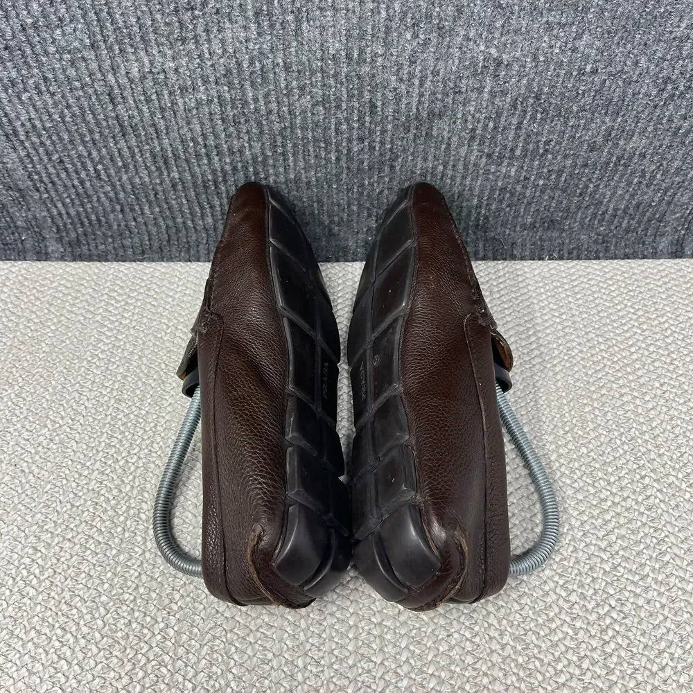 Prada Logo Pebbled Leather Driving Loafers Slip On Brown Italy Mens 7 2D2170